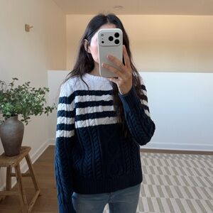 L.L. Bean Navy and White Cable Knit Sweater